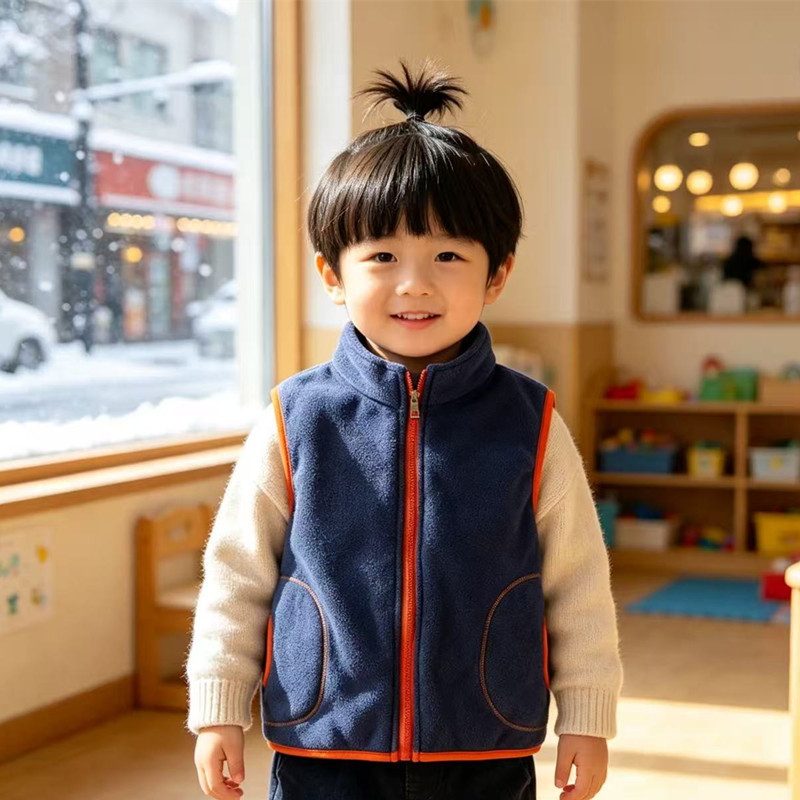 秋冬季儿童摇粒绒2026新款马甲冬季新款中小童男女童立领开衫马甲