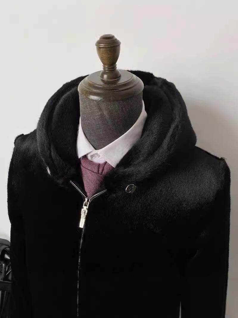 Compare con la piel de visón real, abrigo de piel de invierno, abrigo de visón para hombres con cremallera gruesa