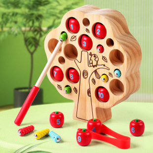 Children's Insect Catching Wooden Building Block Toys Baby Boy Magnetic Fishing Insect Catching Parent-Child Interactive Tabletop Game