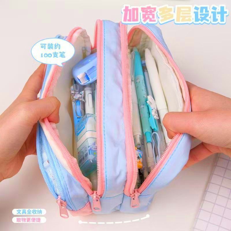 Tamaño a juego de color o00 estuche para lápices bolsa de papelería transparente de gran capacidad bolsa de papelería multifuncional creativa ins japonés de alto valor