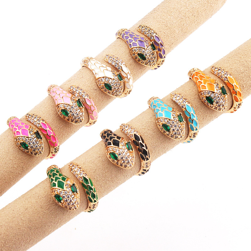 Fashion Snake Copper Open Ring Plating Zircon Copper Rings
