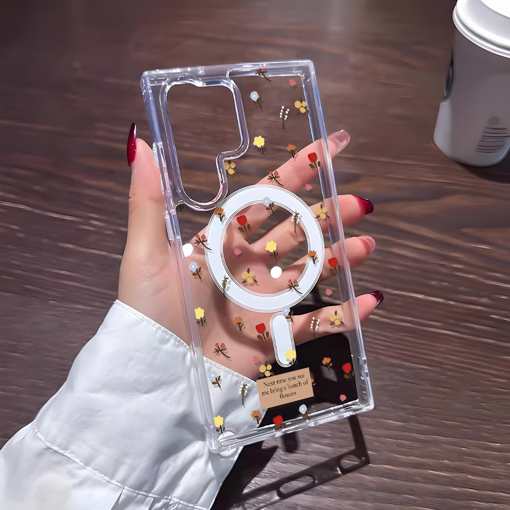 速卖通热销简约碎花适用三星s25手机壳透明s24ULTRA磁吸s23保护套