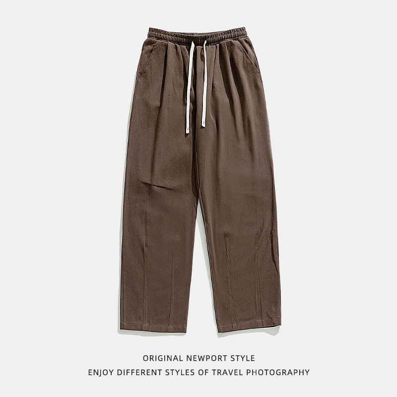 Pantalones casuales verticales rectos lavados con arena de algodón puro para hombres 2025 primavera nuevo diseño plisado herramientas pantalones básicos de todo fósforo