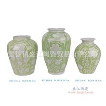 景德镇轻奢风格陶瓷花瓶黄绿底白花瓷瓶中式客厅陶瓷水培花瓶摆件