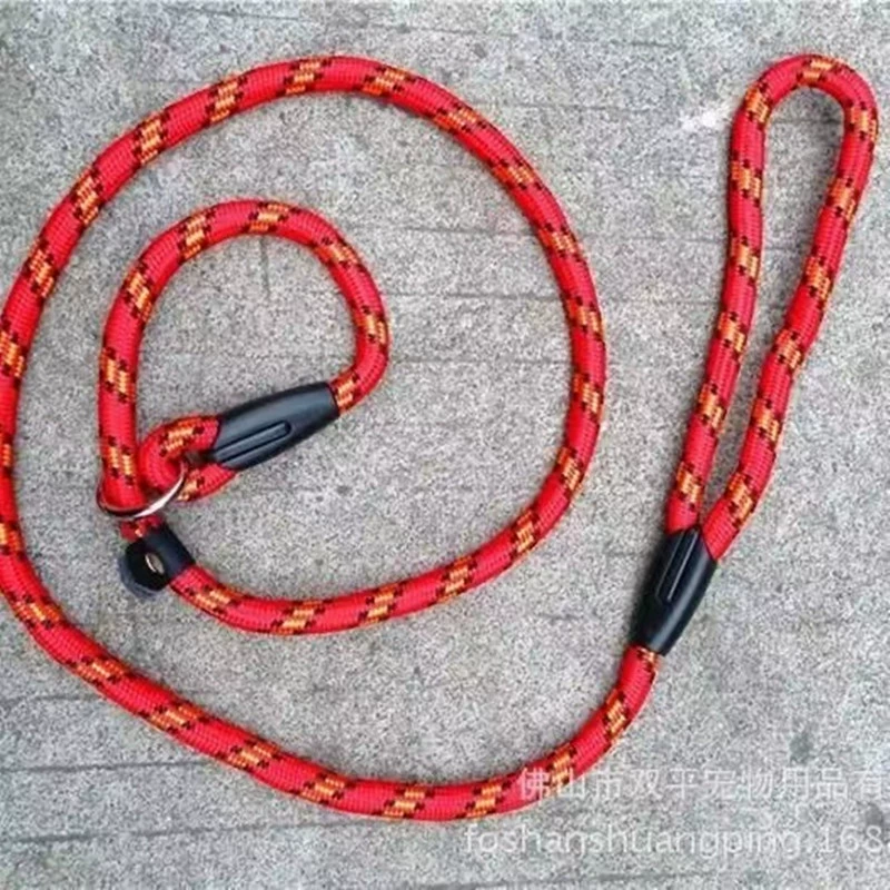 Round Dog Traction Rope, Adjustable Slip Collar, 1.0×140 cm, Red/Blue/Black