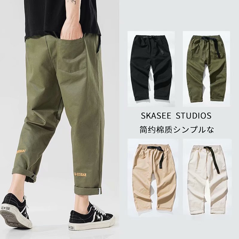 2021 overalls men's Korean-style fashionable cropped pants fashionable brand loose straight pants men's summer thin harem sports pants