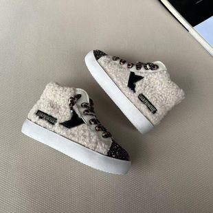 1063 Winter New Children's High-top Cotton Star Board Shoes Sequined Boys and Girls Casual Shoes Soft Sole Small Dirty Shoes