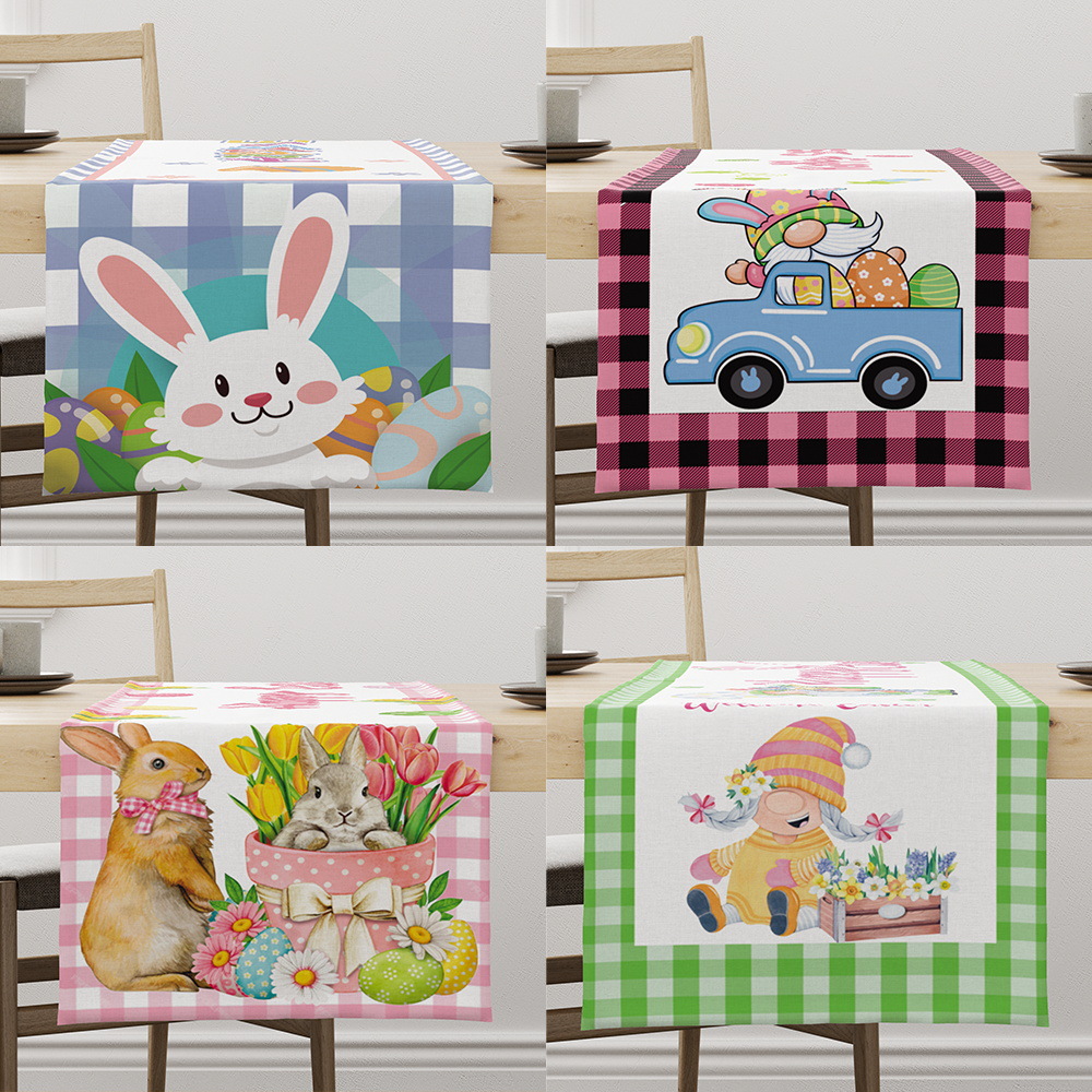 Transfronterizo nuevo camino de mesa de Pascua decoraciones de interior creativo de dibujos animados impreso huevo de conejo mantel al por mayor