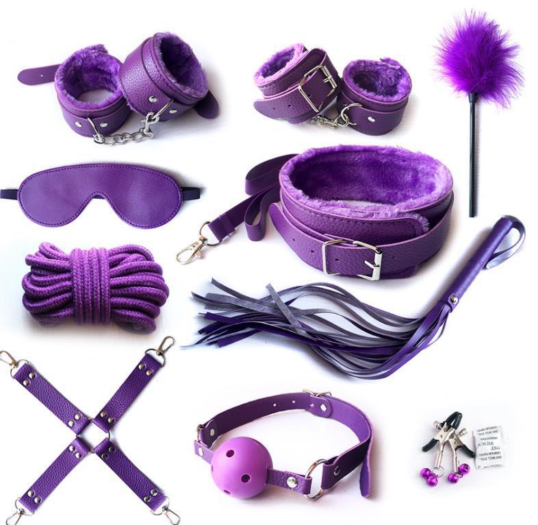 Juguetes sexuales para adultos 10-piece set pareja coqueteo de felpa de cuero látigo máscara de ojos vinculante juguetes sexuales al por mayor