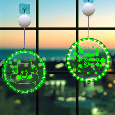 发光绿色帽子三叶草LED彩灯挂件爱尔兰圣帕特里克节日装饰布置