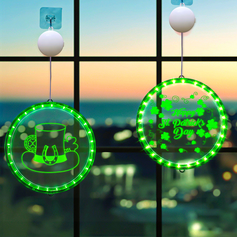 发光绿色帽子三叶草LED彩灯挂件爱尔兰圣帕特里克节日装饰布置