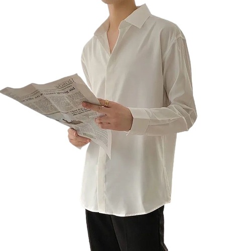 White shirt, men's long-sleeved, men's design casual shirt, non-iron, Hong Kong style, dragline, ice silk shirt, men's loose