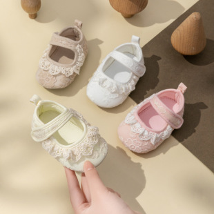 2025 Spring and Summer New Baby Girl Lace Large Lace Shoes Baby Soft Sole Toddler Shoes Four-Color Princess Shoes