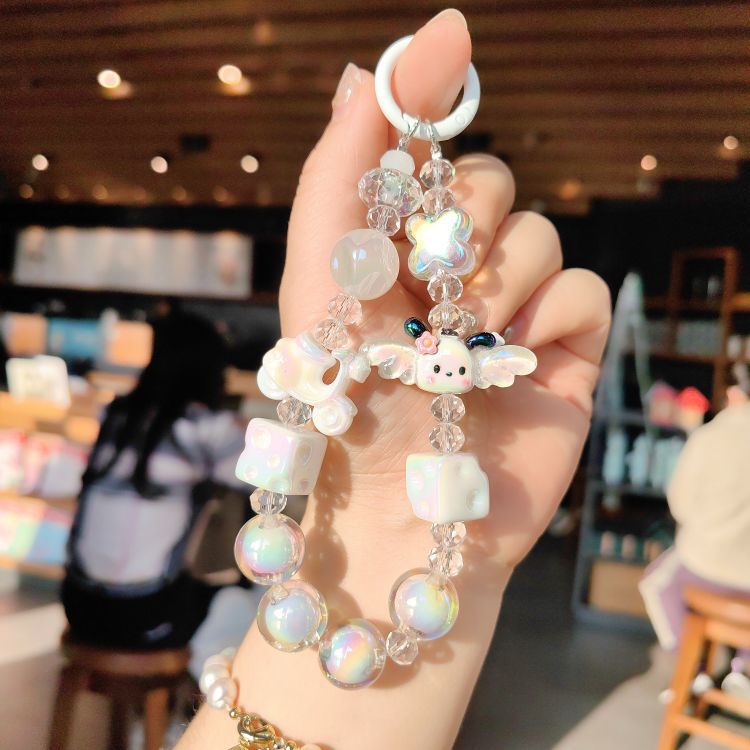 Nuevo colgante de cadena de teléfonos móviles de dibujos animados palomitas de maíz colgante de llavero creativo colgante de bolsas de perlas pintadas a mano