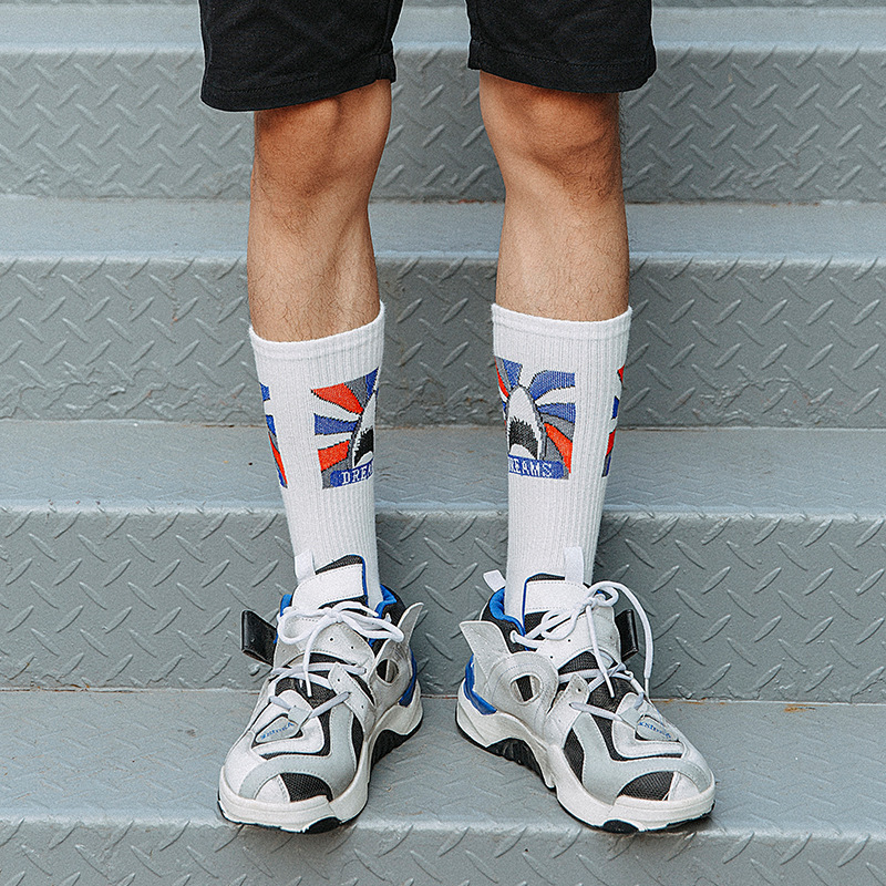 Socks men's autumn and winter new cotton European and American street fashion fashionable socks happy geometric pattern jacquard high-top tube socks