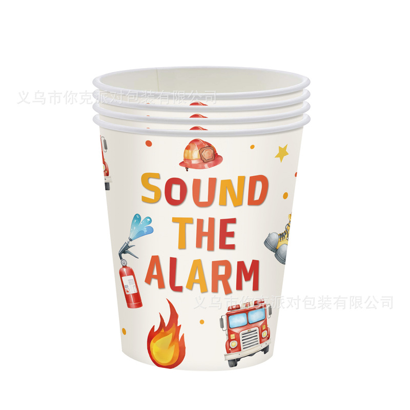 新款消防车儿童节日派对一次性纸盘纸杯纸巾消防员场地装饰用品|undefined