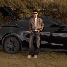 高品质棕色短款哈灵顿夹克美式复古工装外套男潮牌飞行员棒球服男