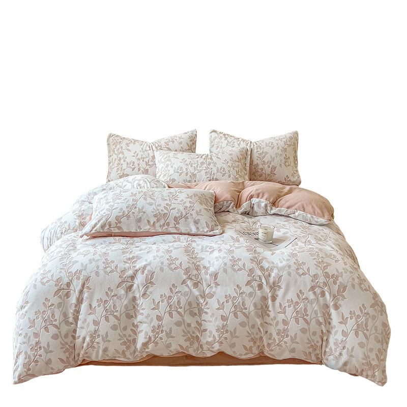 Otoño e invierno engrosado leche cama de cuatro piezas conjunto de coral cubierta de edredón de flanel doble sábanas de tres piezas conjunto