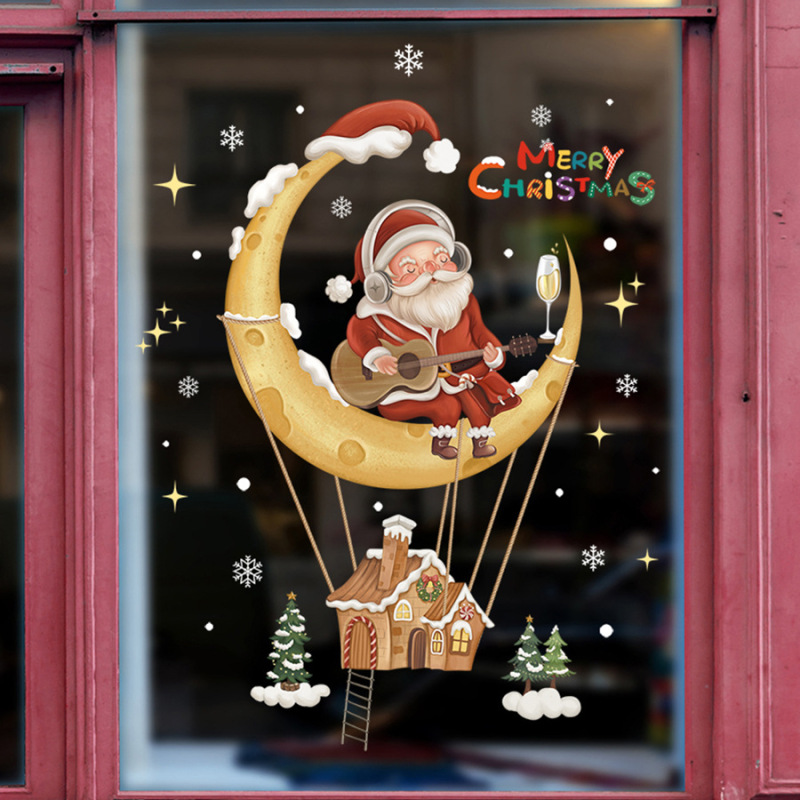 クリスマス装飾シールデパート配置ショーウインドーガラス貼り絵かわいいサンタクロース雪花樹静電気窓貼り|undefined