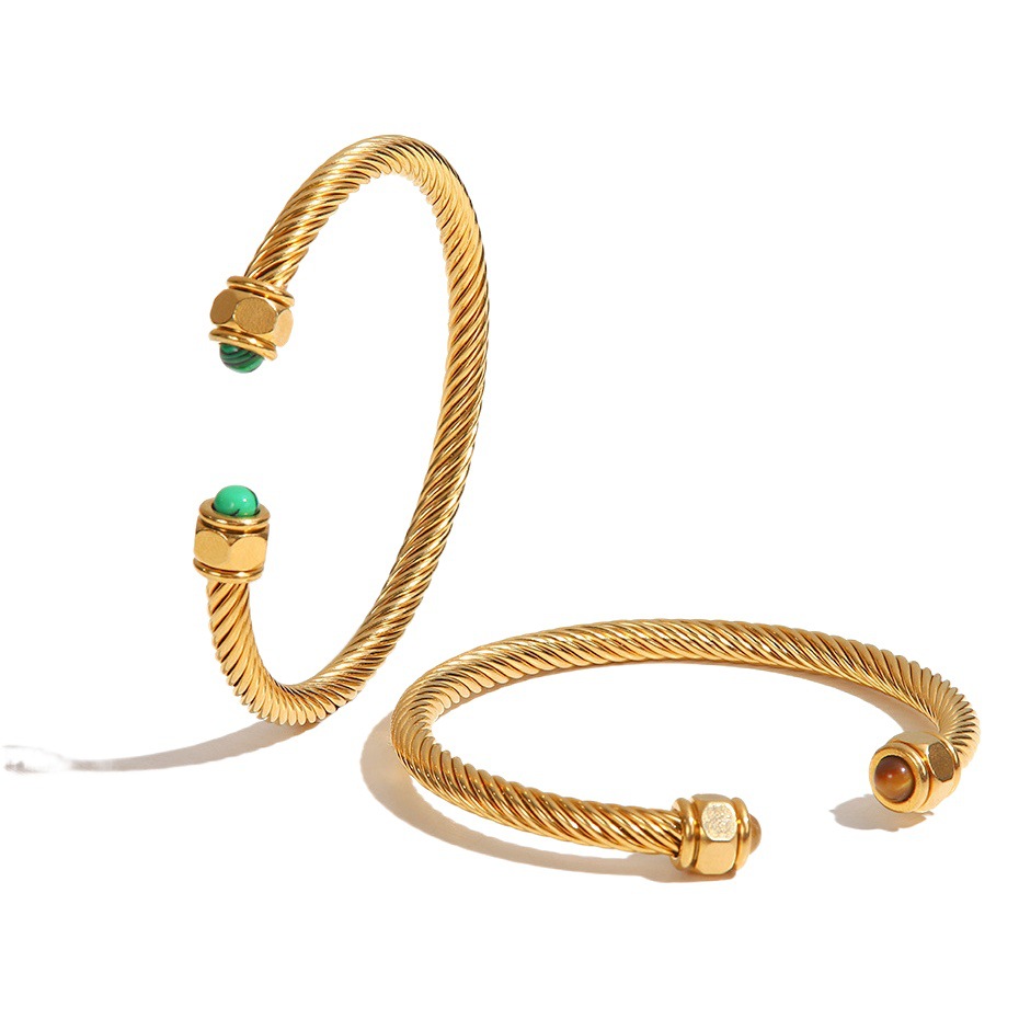 Jieding ヨーロッパとアメリカの天然石チタン鋼ブレスレット、色褪せない女性用ニッチオープンブレスレット、ステンレススチールジュエリー、ハイエンド、クロスボーダー