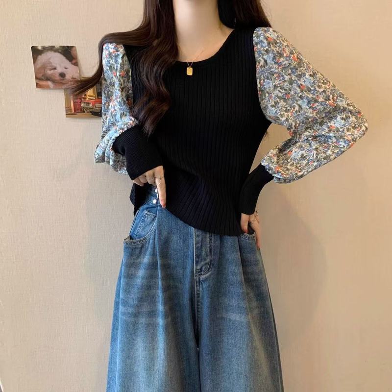 2025秋款大码女装显瘦高级感上衣女女遮肚内搭长袖碎花减龄打底衫|undefined