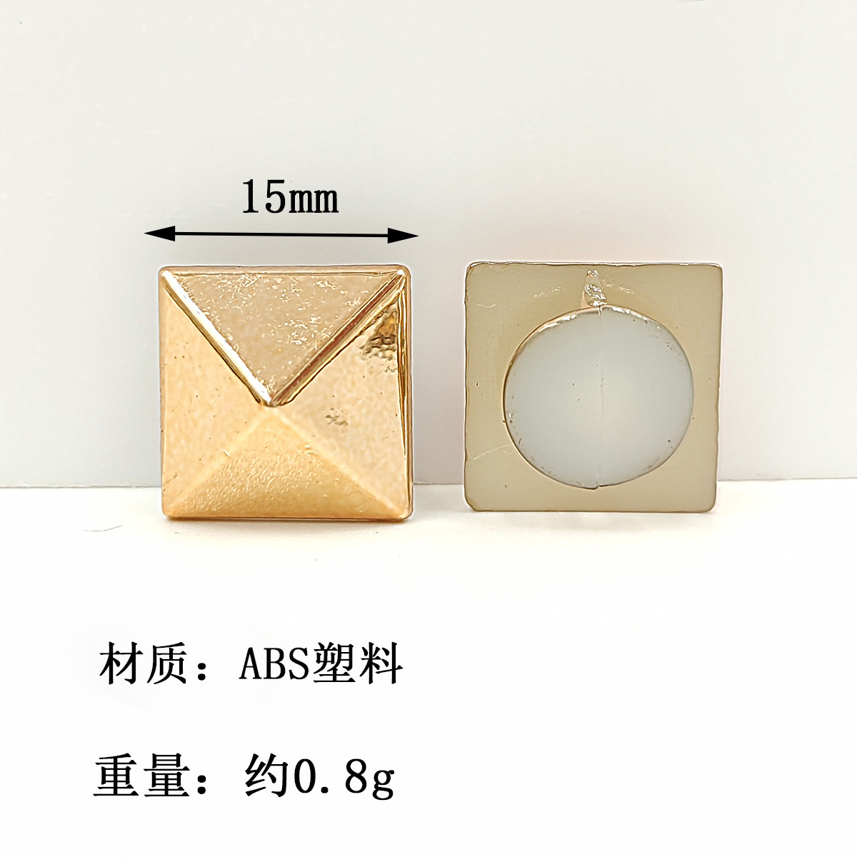 #15-F3270-로즈 골드 사각 스터드 15mm-플라스틱 일체형 I-버클/피스