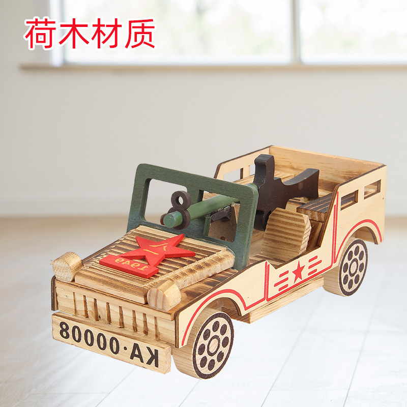 新しいユニークな 8 月 1 日軍用車両シミュレーションモデルおもちゃ純粋な木製工芸品車の装飾品おもちゃ卸売|undefined