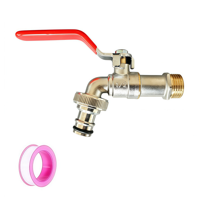 Brass connector, zinc alloy, 1/2" garden faucet, outdoor balcony quick-connect water pipe fitting with spring