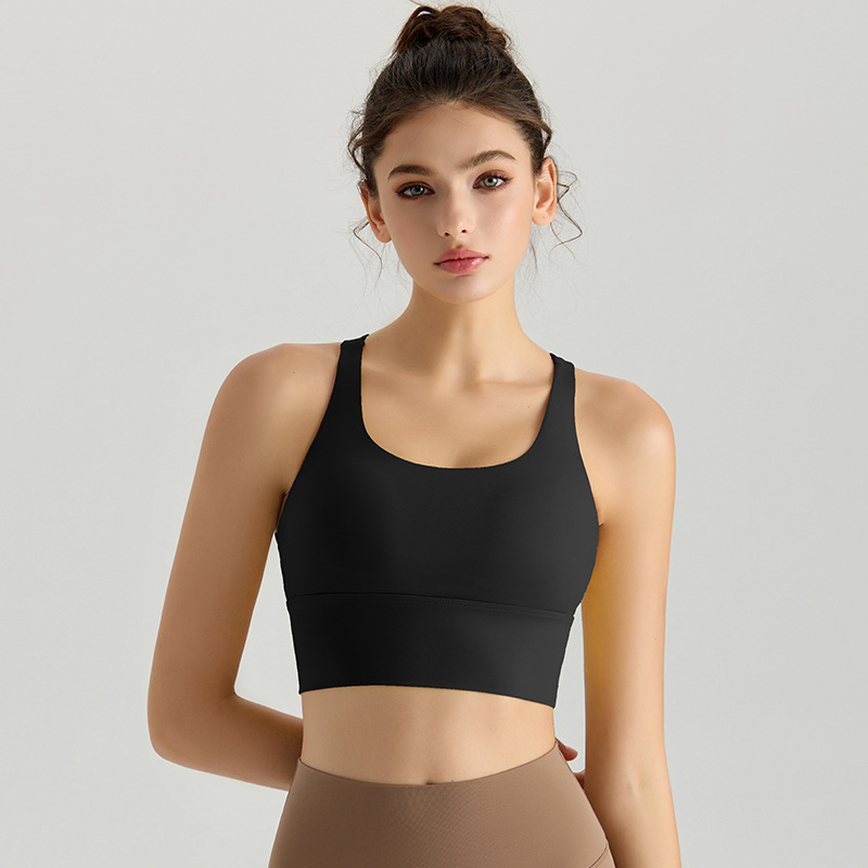 LAHN-Sujetador deportivo de yoga para mujer, estilo de chaleco, parte de atrás bonita, cruzada larga, parte de atrás bonita, copa sólida, envoltura de burbujas, ropa exterior para fitness