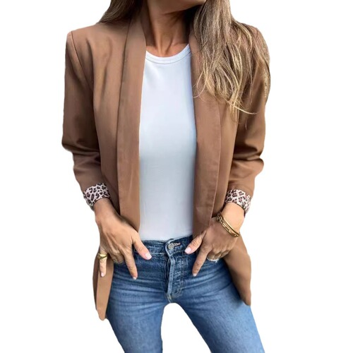 Independent Website – Autumn/Winter Women’s Leopard-Print Patchwork Long-Sleeve Blazer with Patchwork Design