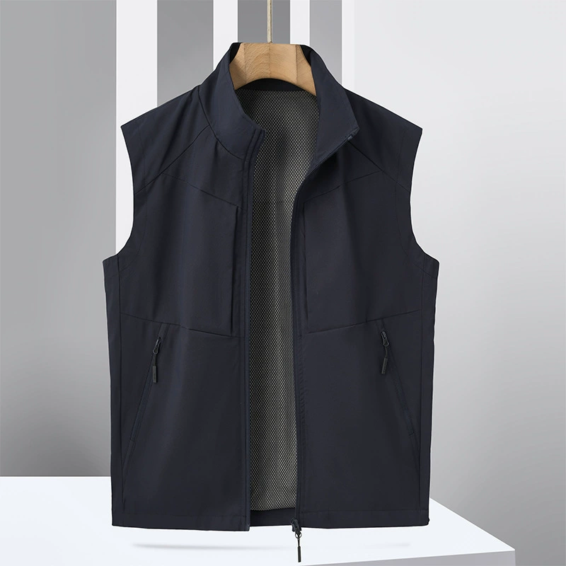 Открытый жилет весной и летом кардиган без рукавов с стоячим воротником Дышащая повседневная рыбалка Фотография Спортивный жилет на плечо