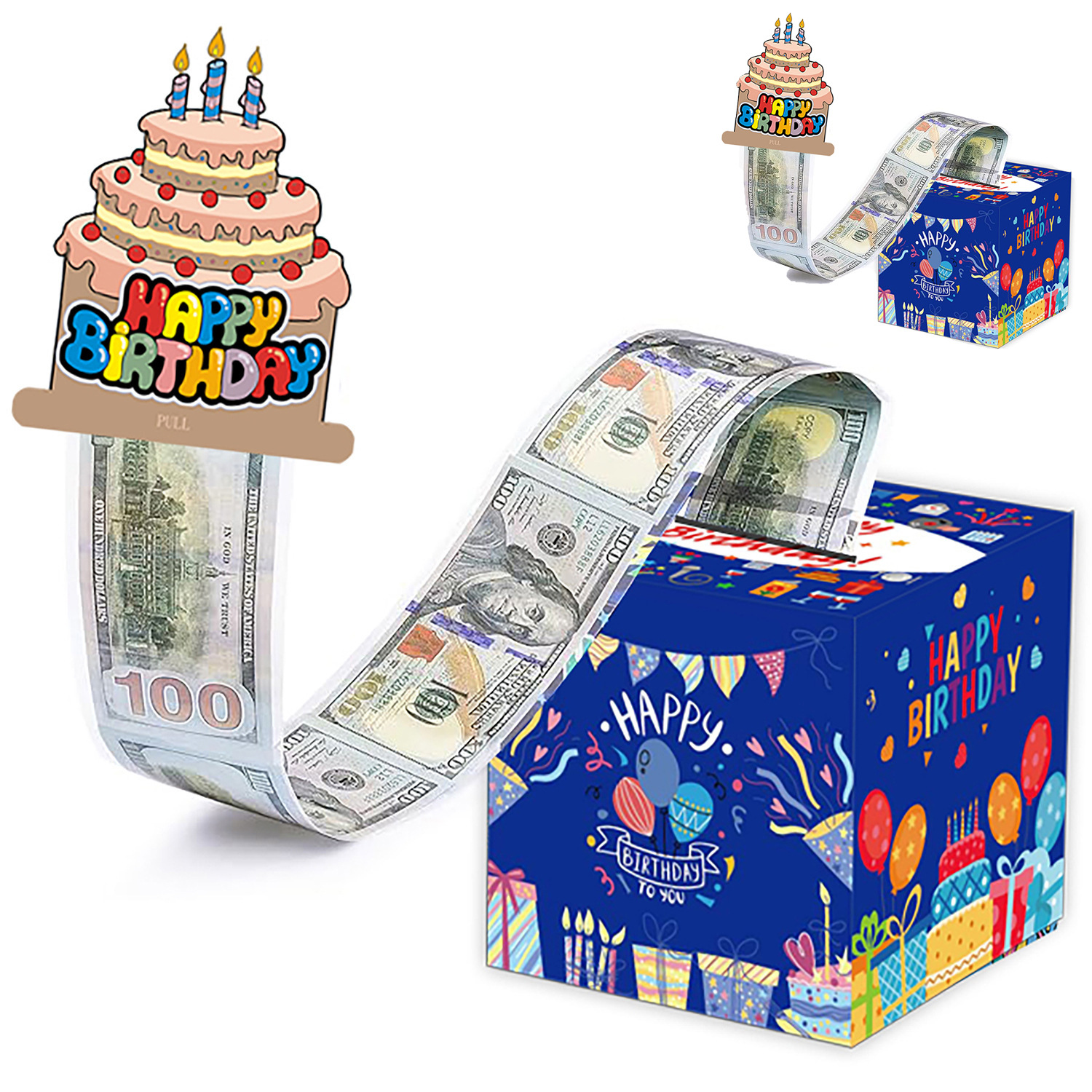 蓝色生日主题派对装饰布置现金抽钱盒惊喜场景气氛布置礼盒