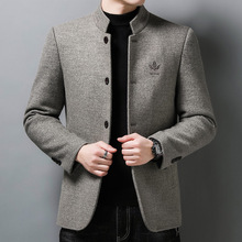 立领西装秋季商务休闲西装男士中年修身西服男装中山装加厚外套