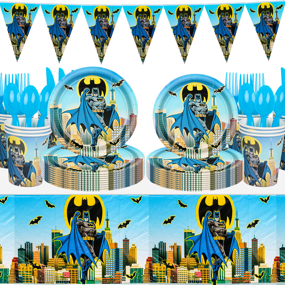 Factory spot Batman theme birthday paper plate paper cup paper towel knife fork spoon party decoration tableware set supplies