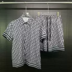 Cross-Border Foreign Trade D Summer Men's Short-Sleeved Shirt Suit Shorts Full Body Classic Letter Printing Ready Stock