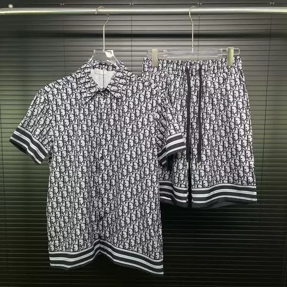 Cross-Border Foreign Trade D Summer Men's Short-Sleeved Shirt Suit Shorts Full Body Classic Letter Printing Ready Stock