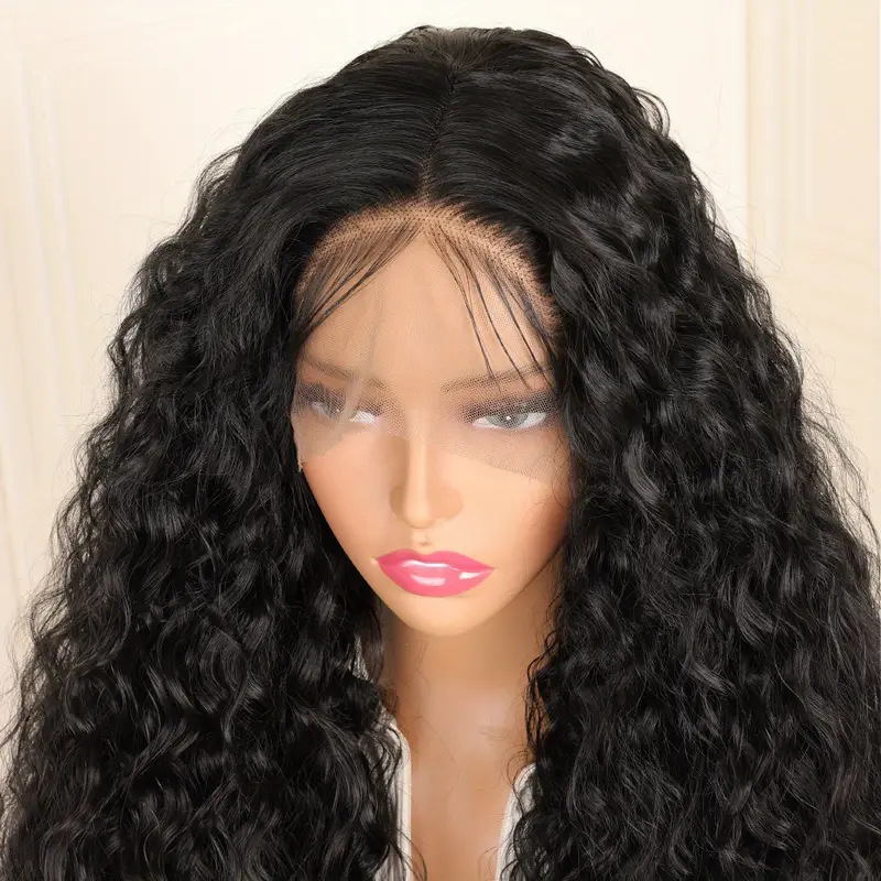 Peluca sintética rizada pequeña con encaje frontal, extensiones de cabello afro africano, tamaño promedio, onda corporal, cobertura de cabeza larga y rizada._voghion.com