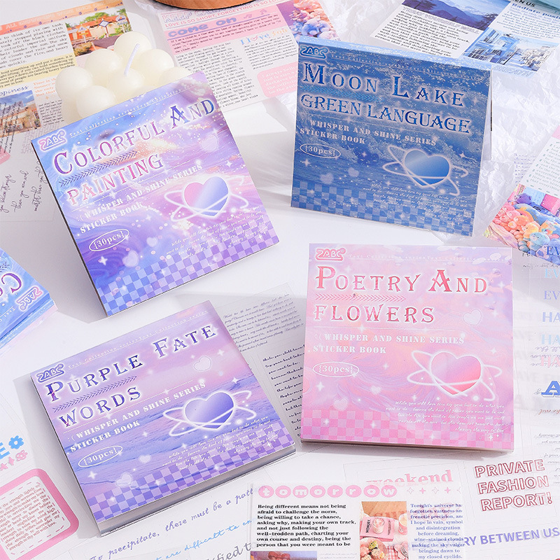 Lluvia brillante transparente pegatinas de mascotas impermeables libros retro transfronterizos inglés palabras de moda pegatinas de texto decoración de contabilidad