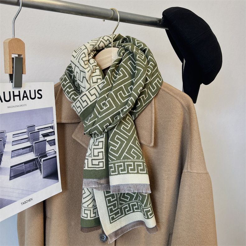 Neuer vielseitiger, einfacher geometrischer doppelseitiger I-Mitation-Kaschmir-Winterwärmer, langer Schal mit Schal und Mantel für_voghion.com