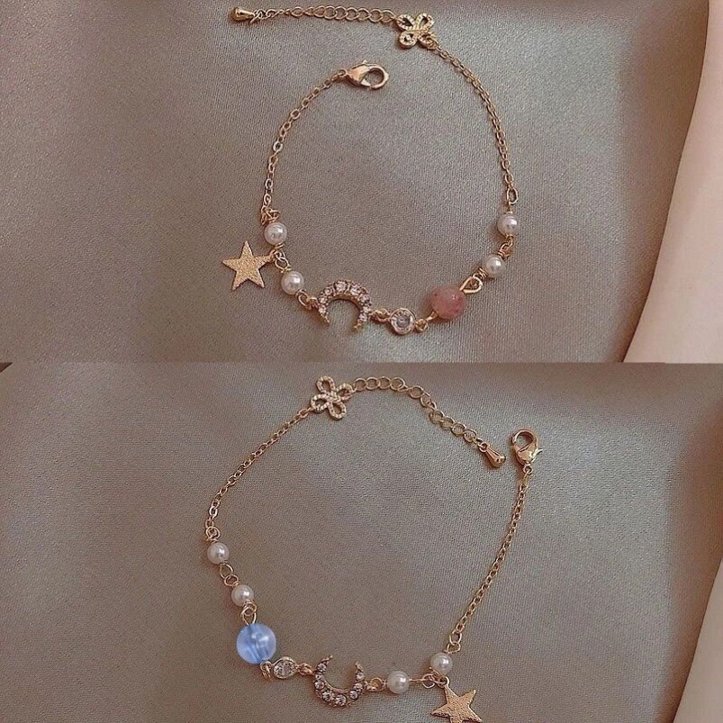 Bracciale stella e luna in zircone da donna con perla_voghion.com