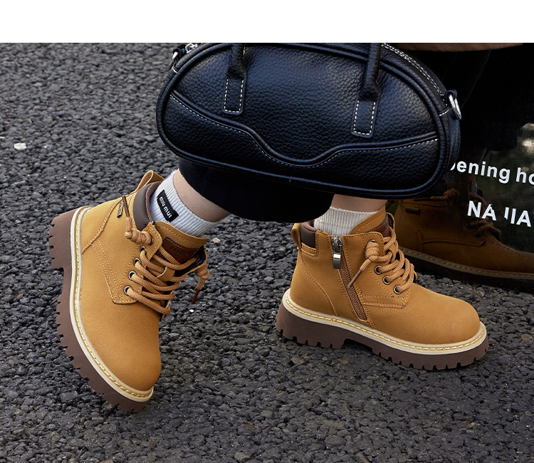 Children's British Style Yellow Martin Boots For Autumn Winter_voghion.com