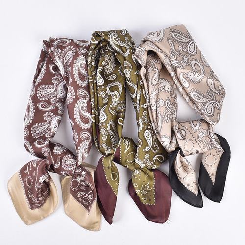 Qianlu new twill silk 70*70 square scarf printed black edge cashew scarf wholesale European and American style supply