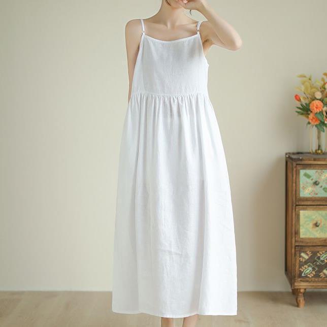 Summer New Casual Simple Loose Multicolor Adjusting Dress Long Dress Cotton Linen Fresh Large Swing Sling Sling Dress