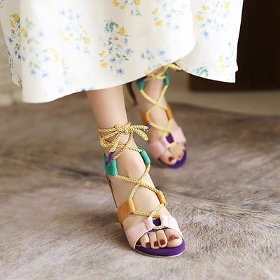 2021 new pattern Large Sandy beach Sandals Foreign trade lady overlapping Bandage With crude Color matching fashion Sandals 5559