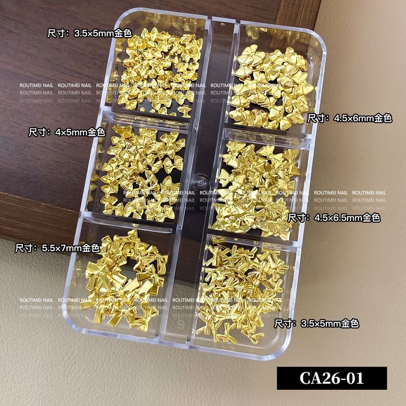 美甲饰品新款材料盒6宫格金银混装款式百搭星星月亮蝴蝶结指甲钻|undefined
