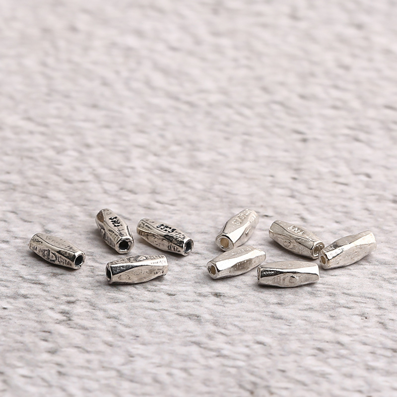 S925 Silver Rhombus Long Tube Chain-Compatible Versatile Spacer Bead Xizang-Style Accessory DIY Pendant Hanging Ornament Accessory S925 Silver Rhombus Long Tube Chain-Compatible Versatile Spacer Bead Xizang-Style Accessory DIY Pendant Hanging Ornament Accessory