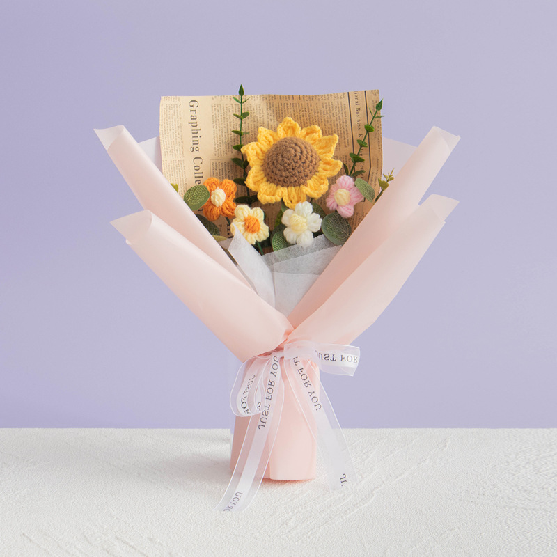 De lana de ganchillo pequeño ramo de regalo girasol acabado flor regalo de negocios lana hecha a mano de bricolaje de ganchillo flor artificial