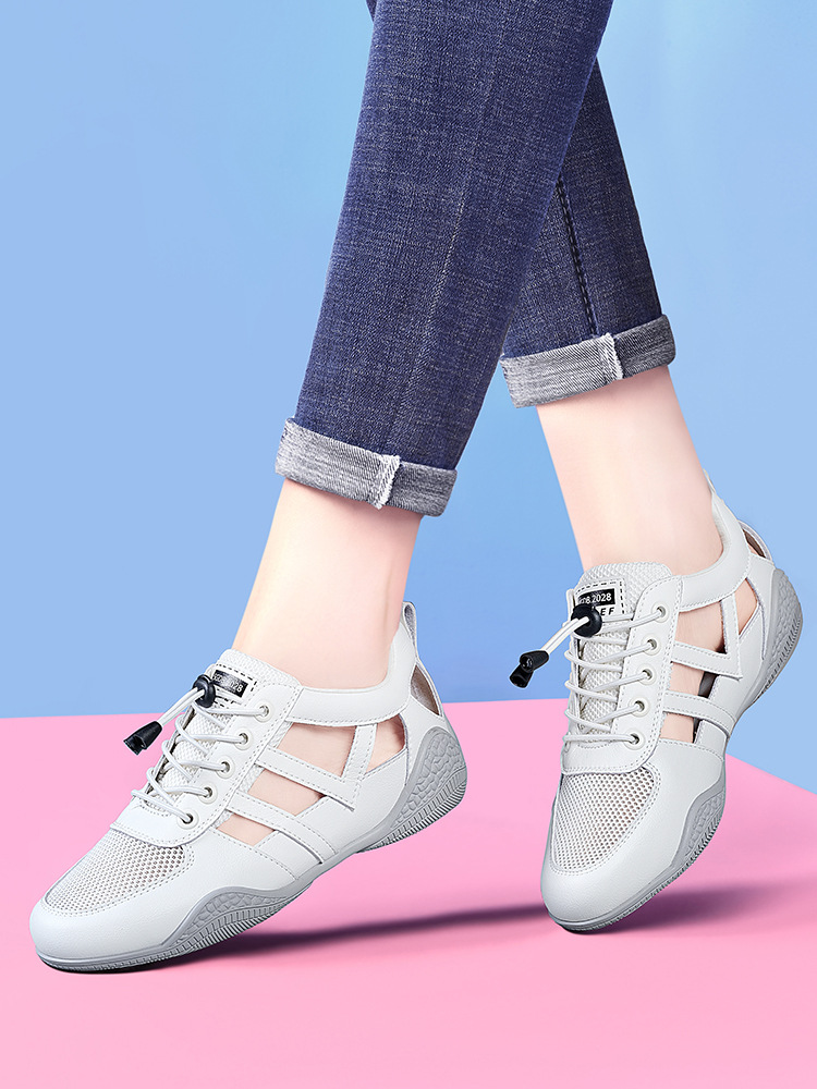Giày sneaker nữ da thật lỗ thoáng khí đế phẳng nhẹ mùa hè 2025 — Màu xanh lá cây (1061), B5-05=giá trị thông số Kd, (cài 2), Màu trắng (1061), Trắng đen 1062 chi tiết 5