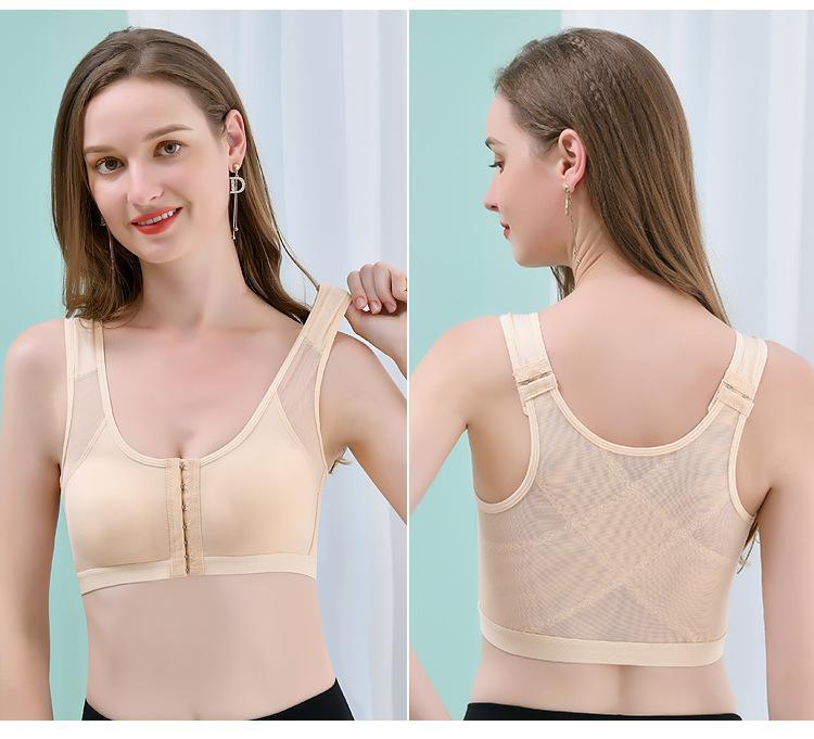 Back Support Shaping Corrective Bra for Women, Front-Closure Thin Model, Large Cup Size Reducing Bra, Wireless, Sports Bra, Thin and Breathable, Summer