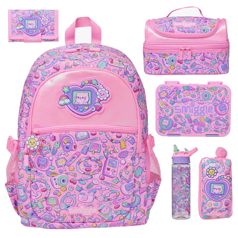 Australia smiggle mochila escolar para estudiantes de primaria y secundaria mochila de dibujos animados collar rosa mochila de gato bolsa de ocio al aire libre